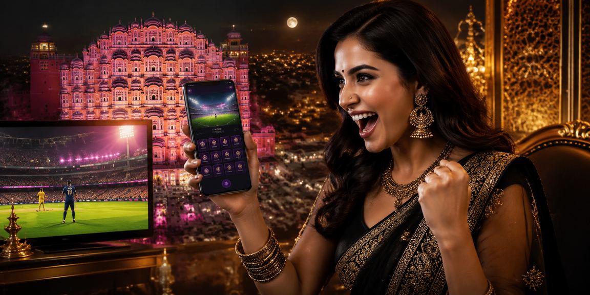Excited cricket fans enjoying live match on mobile at Jaipur